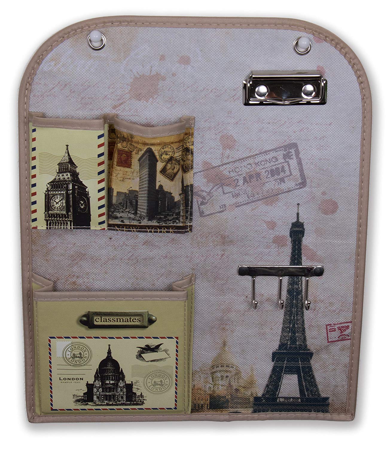 World Travel Themed Wall Hanging Organizer | Wall Hanging Locker Organizer With Key Holders, Clip Board, and Pockets | Attractive Design Endless Applications