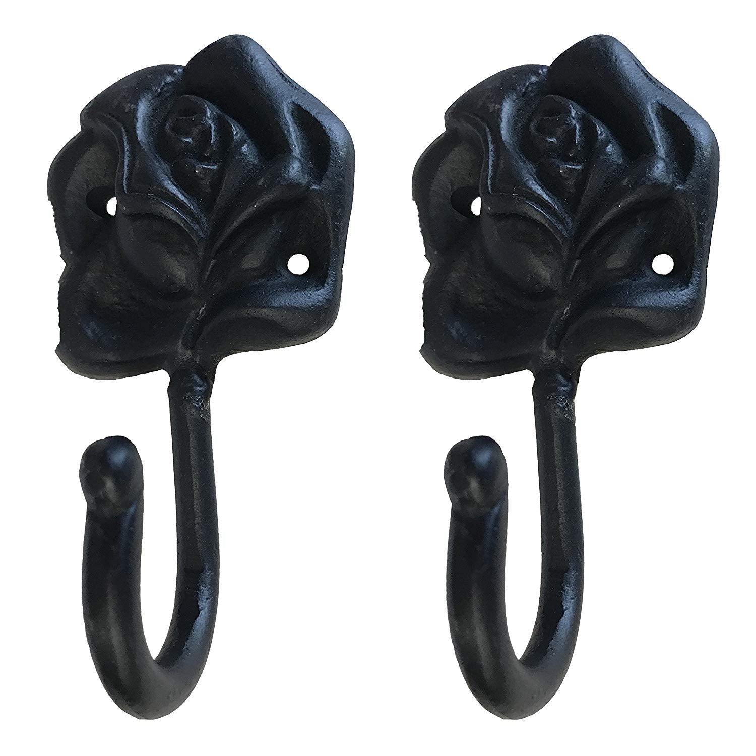 (1) 4" Rose - Coat Hook - BB-367 - for coats, bags, etc - Black Finish For interior & Exterior Designing Wrought Iron Coat Hook