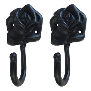 (1) 4" Rose - Coat Hook - BB-367 - for coats, bags, etc - Black Finish For interior & Exterior Designing Wrought Iron Coat Hook