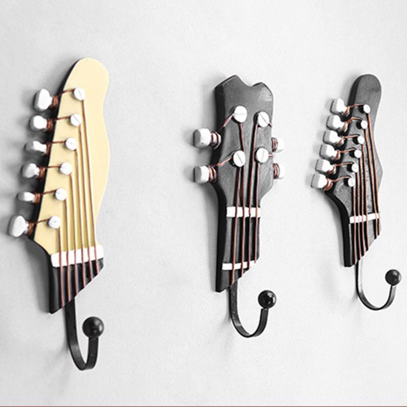 3PCS Creative Guitar Shape Wall Hooks Home Decoration Resin Hook Vintage Style Storage Rack Bedroom Door After 3D  Hanger