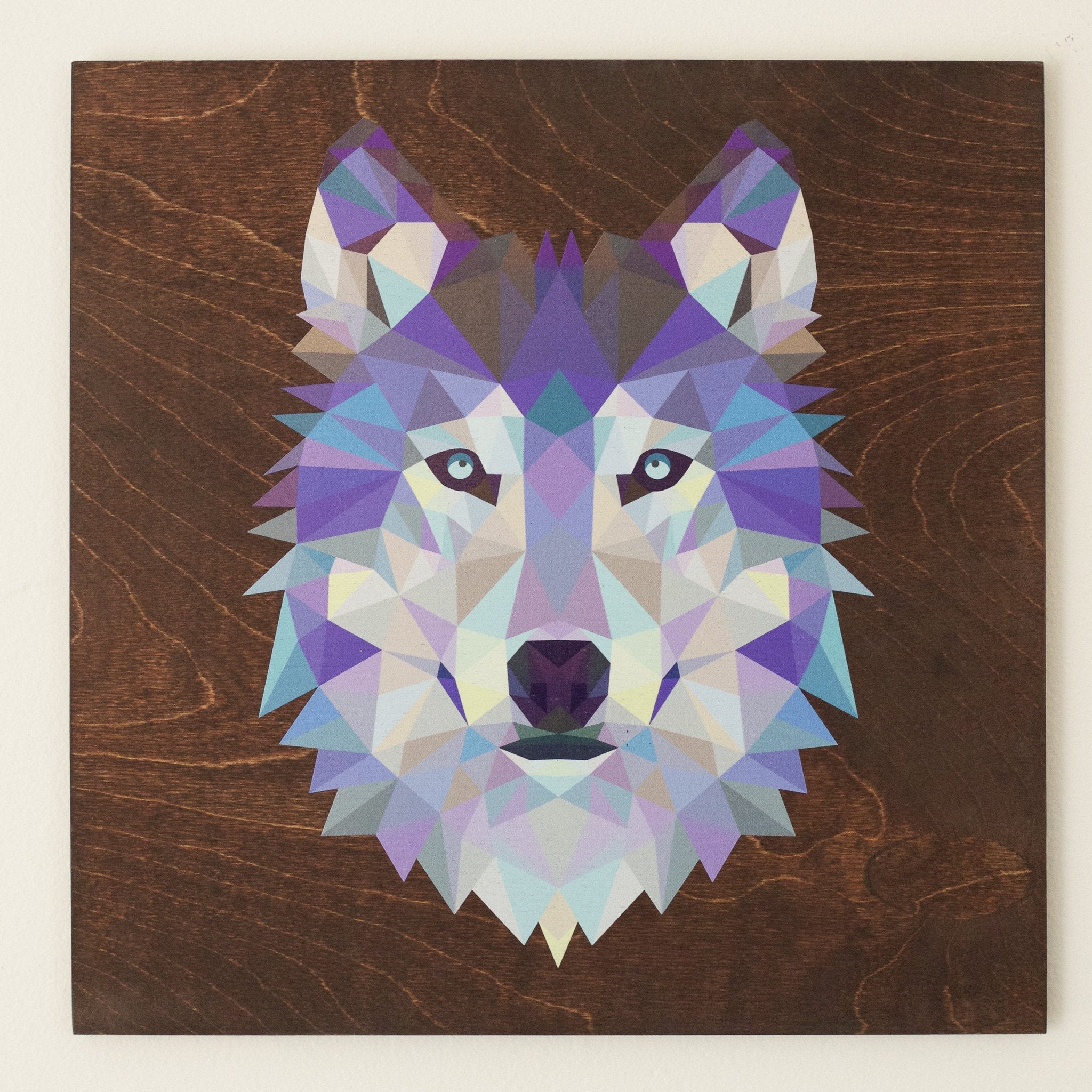 Clearance: Geometric Wolf. 22 x 22 Mahogany