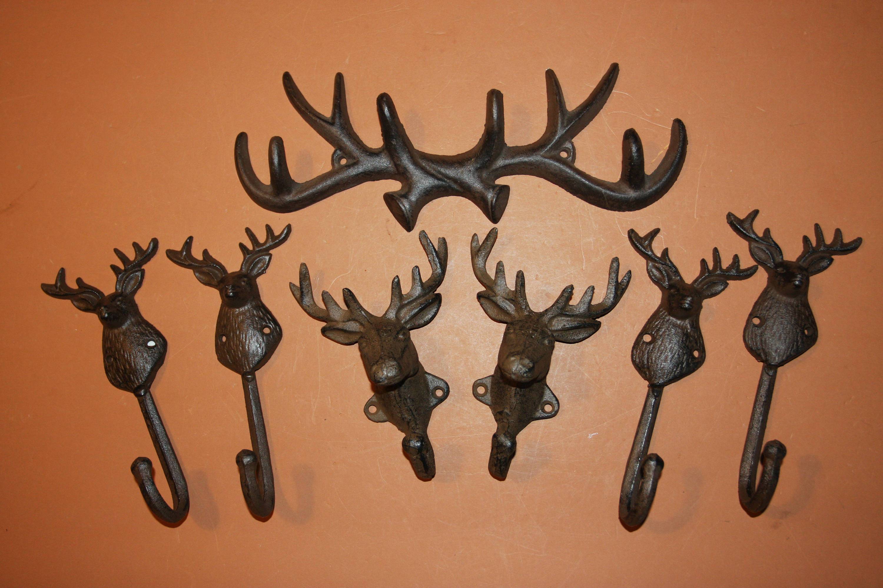 7), Husband Gift, Free Shipping, Rustic Antler Wall Hook Set, Cast Iron Vintage-look Antler Wall Hooks, Antler Coat Hook, Cabin