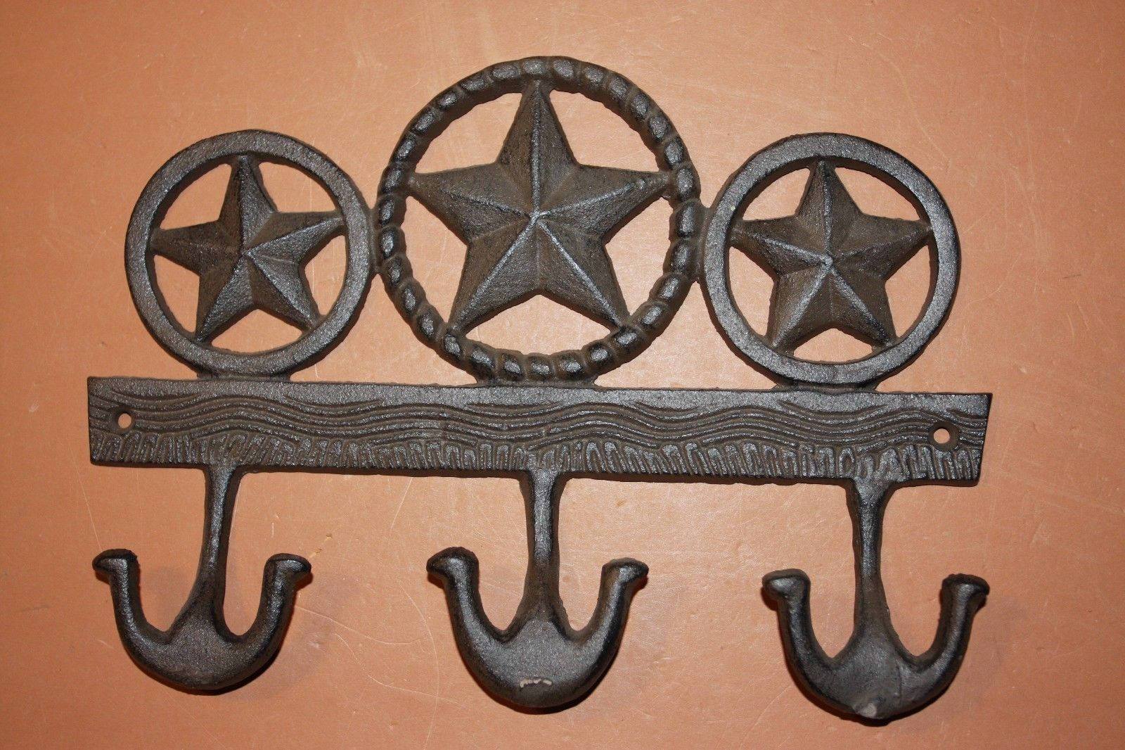 Heavy Duty Country Western Wall Hook, Fast Free Shipping, Solid Cast Iron Rustic Lone Star Coat Hat Hook, 11 1/4 inch Ranch House,W-56