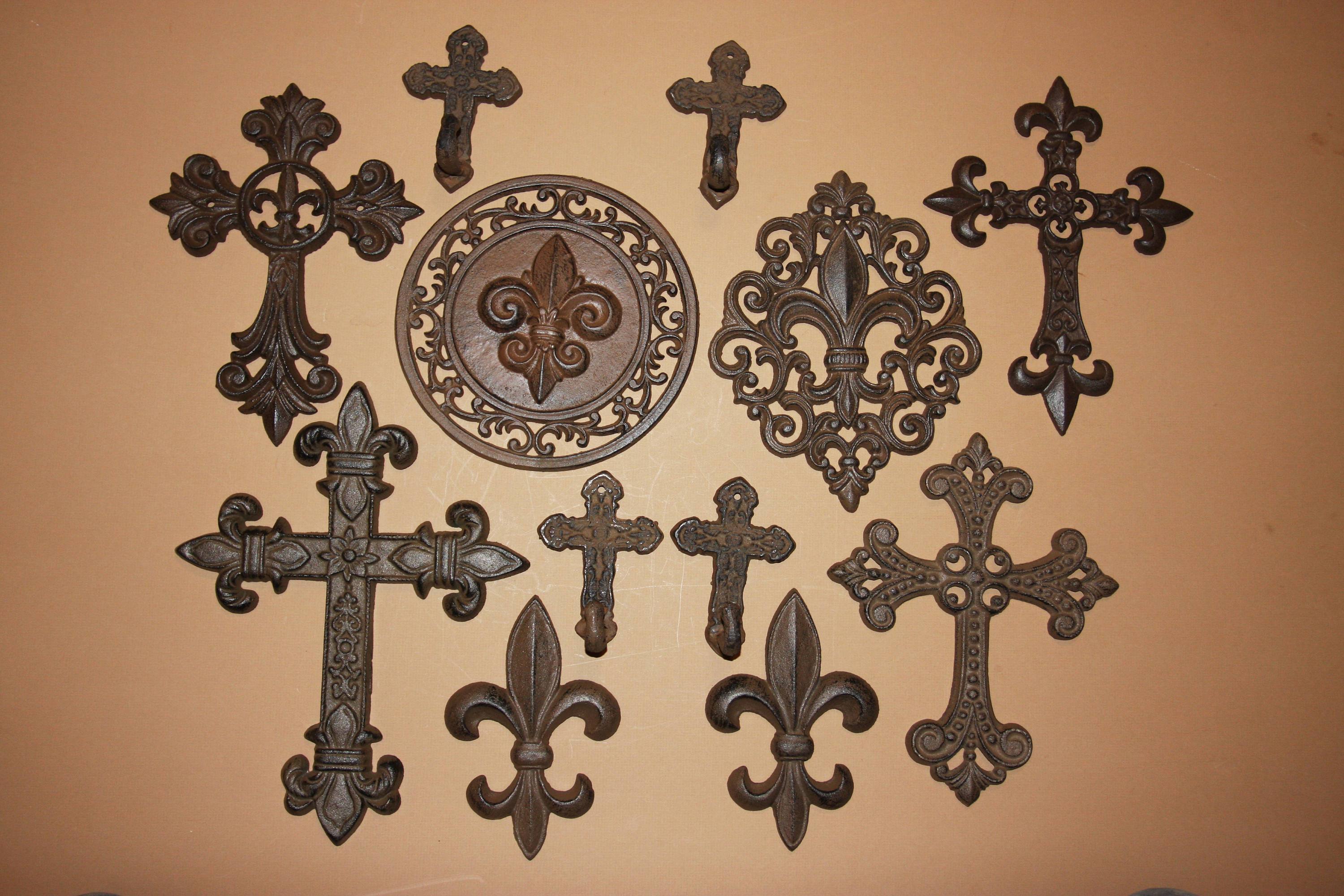 Fleur De Lis Home Decor Gift, Beautiful Old World Fleur De Lis Design Cross Wall Decor Collection, Free Shipping, 12 pcs ~