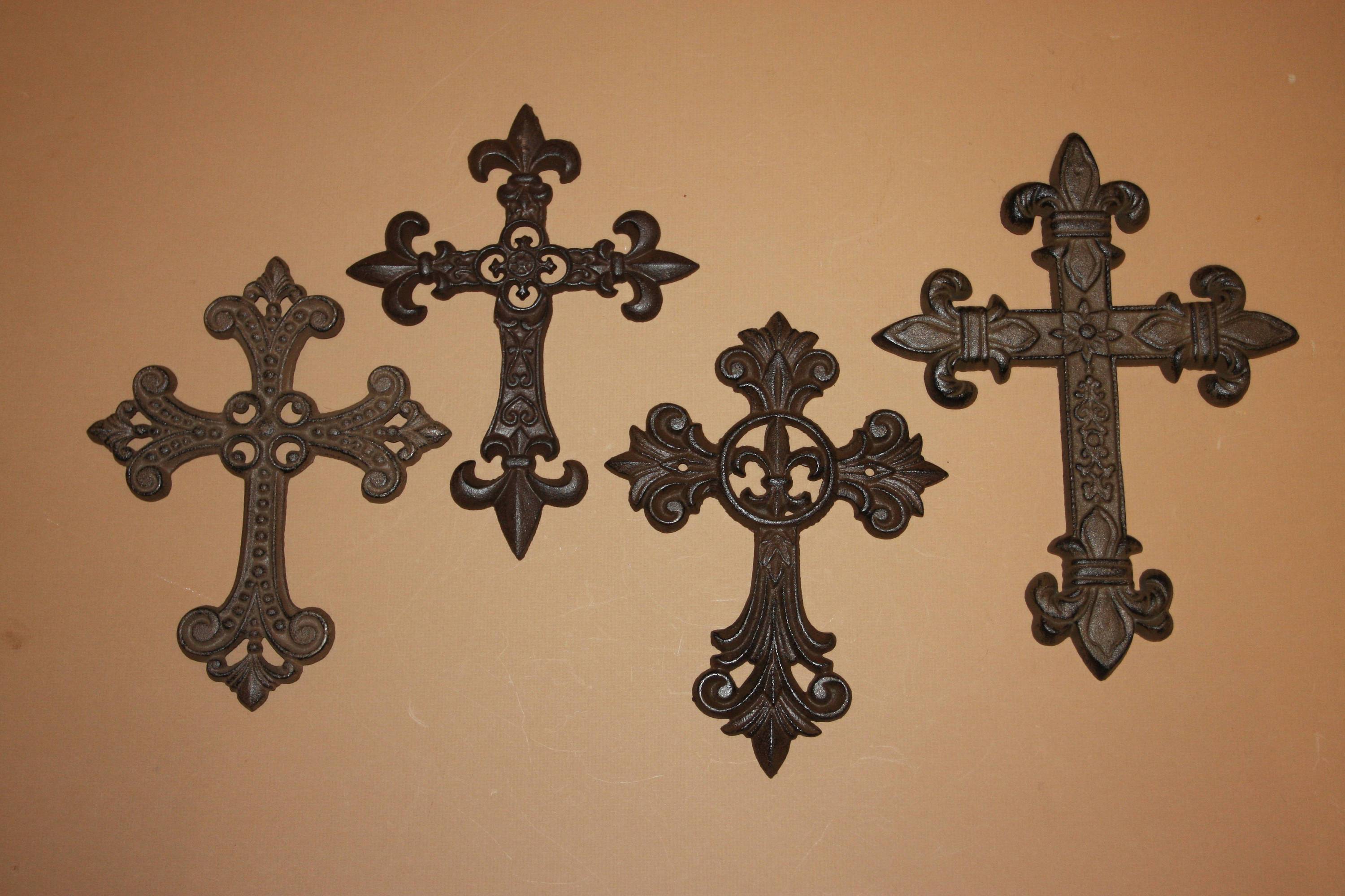 Fleur De Lis French Tuscan Old World Cast Iron Cross Set -4 pcs~