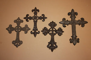 Fleur De Lis French Tuscan Old World Cast Iron Cross Set -4 pcs~