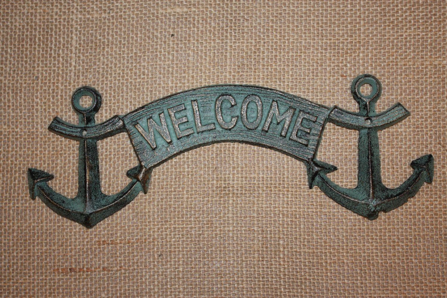 1) Nautical Christmas Gift, Fast Free Shipping, Antique-look Welcome Anchor Plaque, Solid Cast Iron, Bronze-look, Anchor Wall BL-43