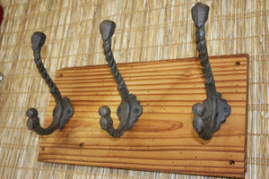 Fathers Day Gift Antique-look Wall Mounted Coat Hat Hook, Cast Iron on wood, The Country Hookers, CH-29