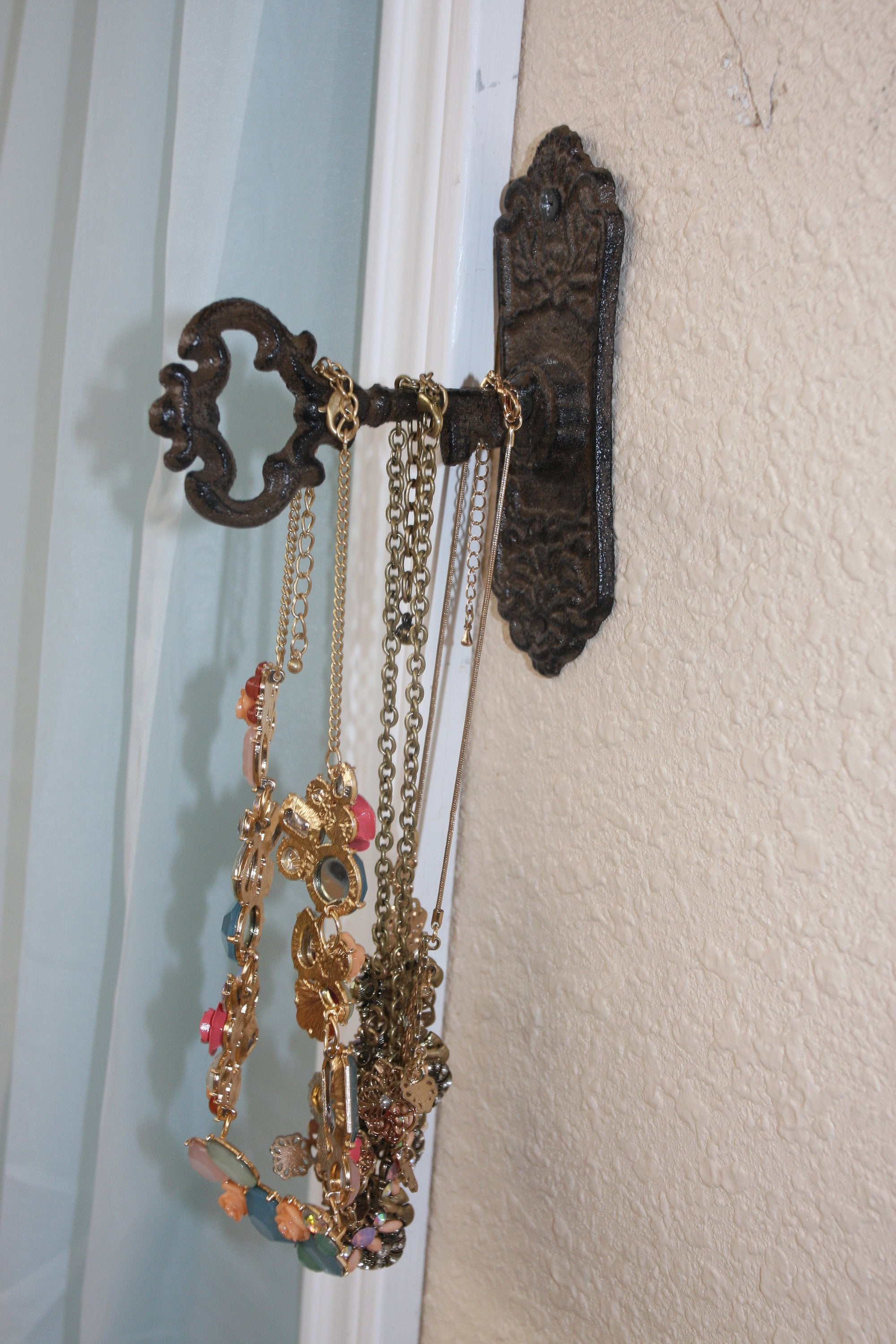 Old Fashion Cast Iron Necklace Holder Wall Hook Skeleton Key Design, Solid Cast Iron 8&quot; high, Free Shipping, HW-04