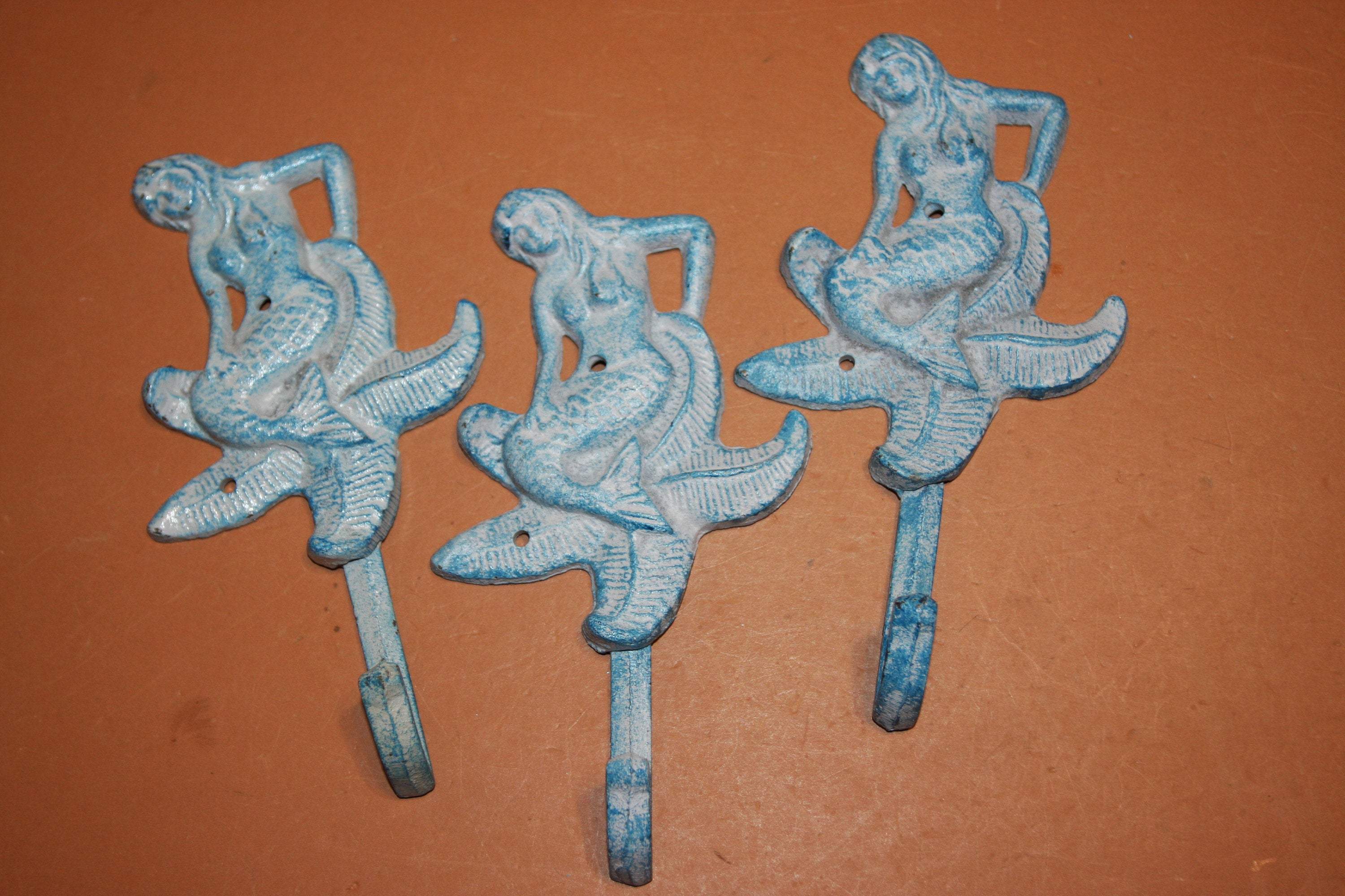 Coastal Living  Sea Blue Mermaid Wall Hook, Aqua Cast Iron 8 3/4 inches tall, N-15