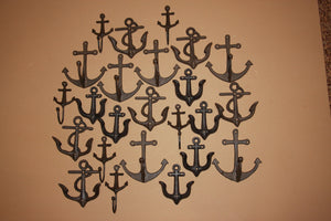 20)  Deluxe Collection Vintage Look Anchor Wall Hooks, Rustic Brown Cast Iron, Shipping Included