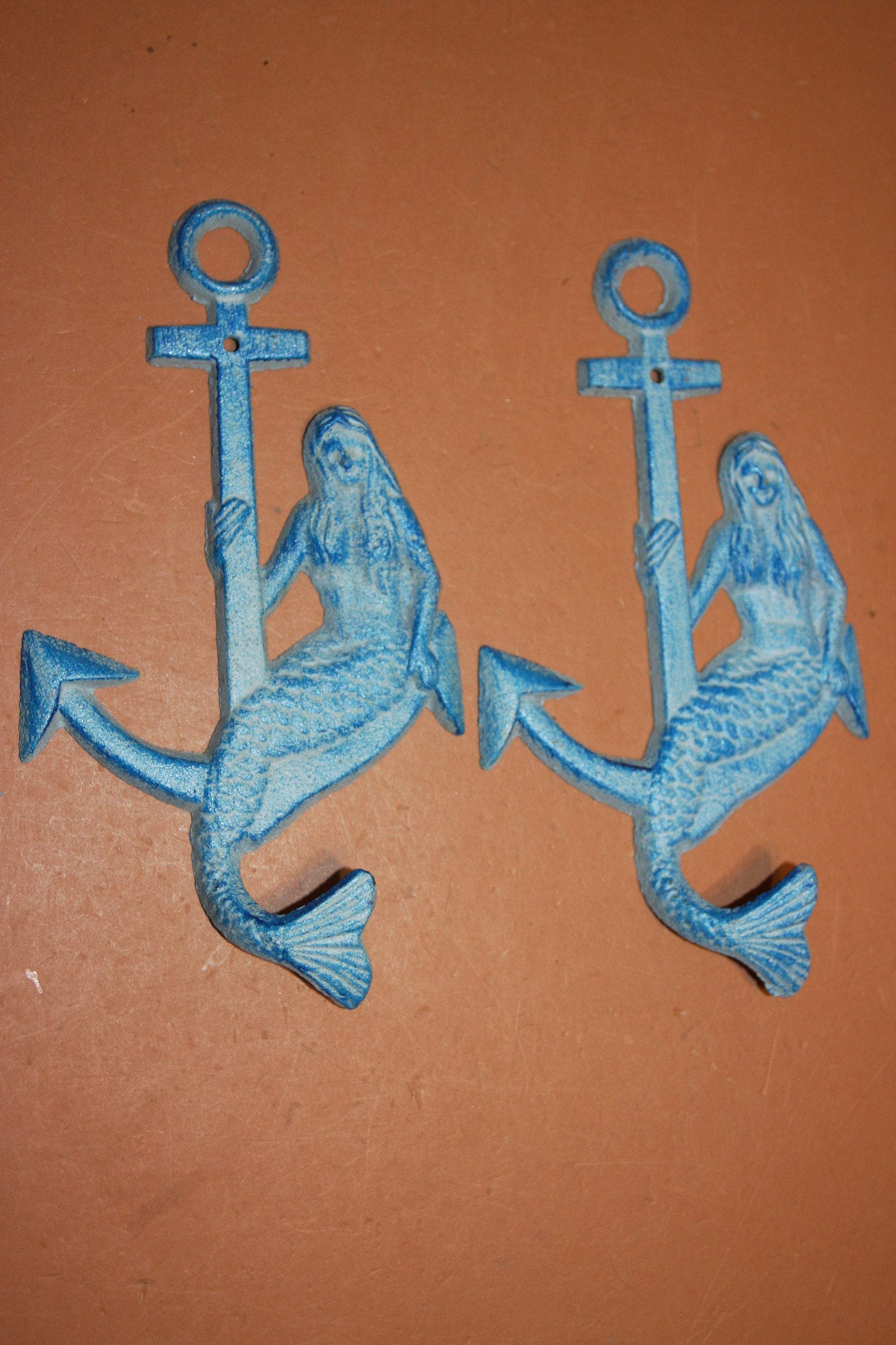 Coastal Living  Sea Blue Mermaid Wall Hook, Aqua Cast Iron 8 3/4 inches tall, N-15