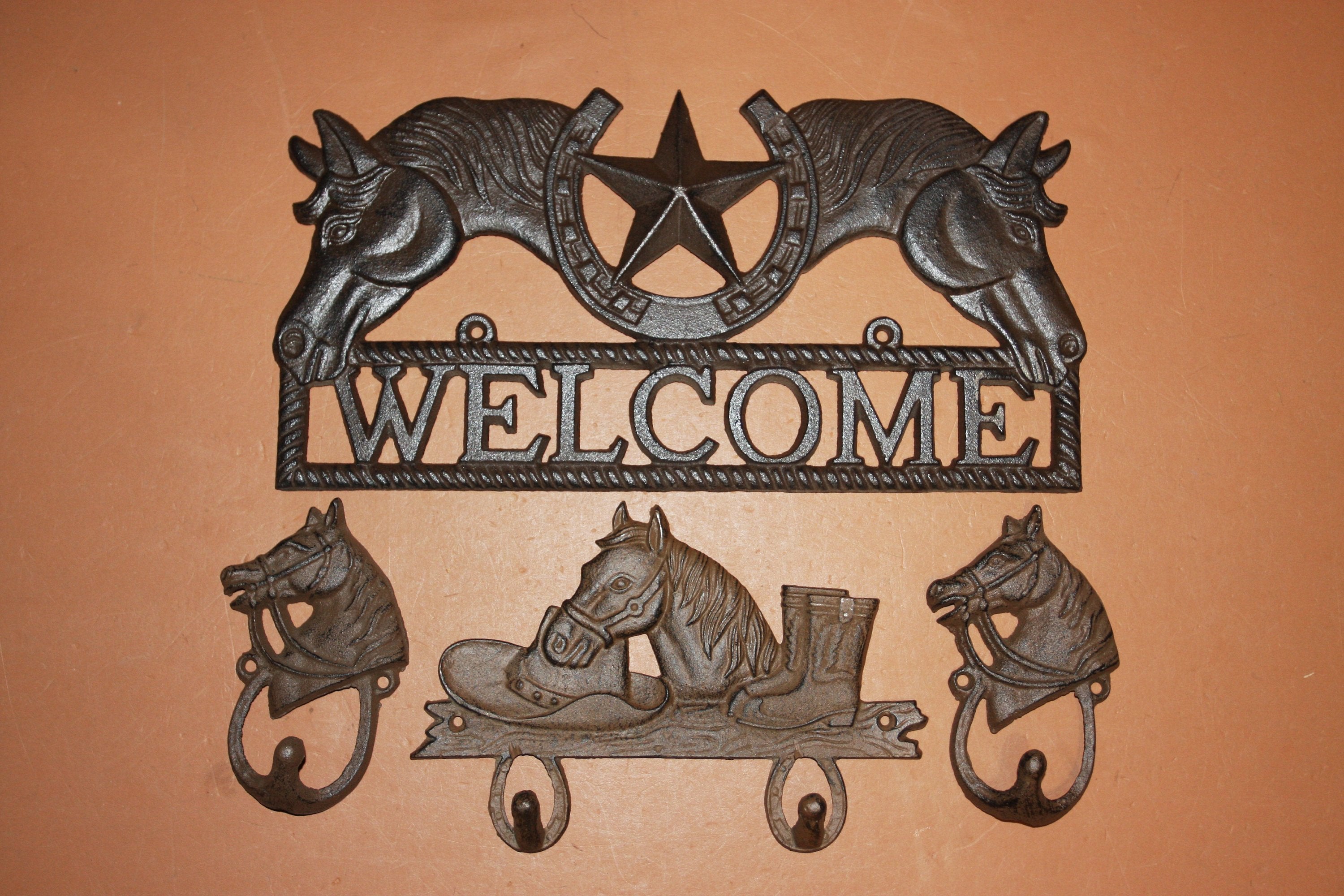 Rustic Horse Farm Welcome Plaque Set, Western Skies