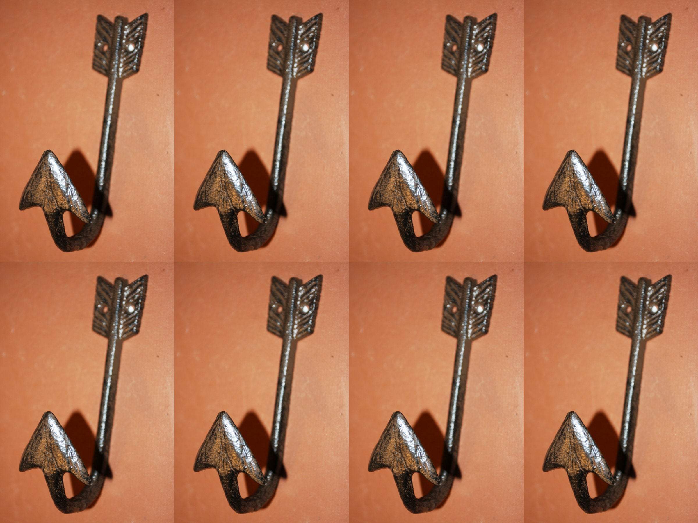 8) Vintage Look Cast Iron Arrow Wall Hooks, 6 inches tall, Shipping Included, W-69