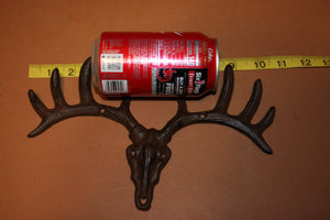 Cheyenne Deer Skull Cast Iron Wall Hook Rack, 10 inch wide, H-100