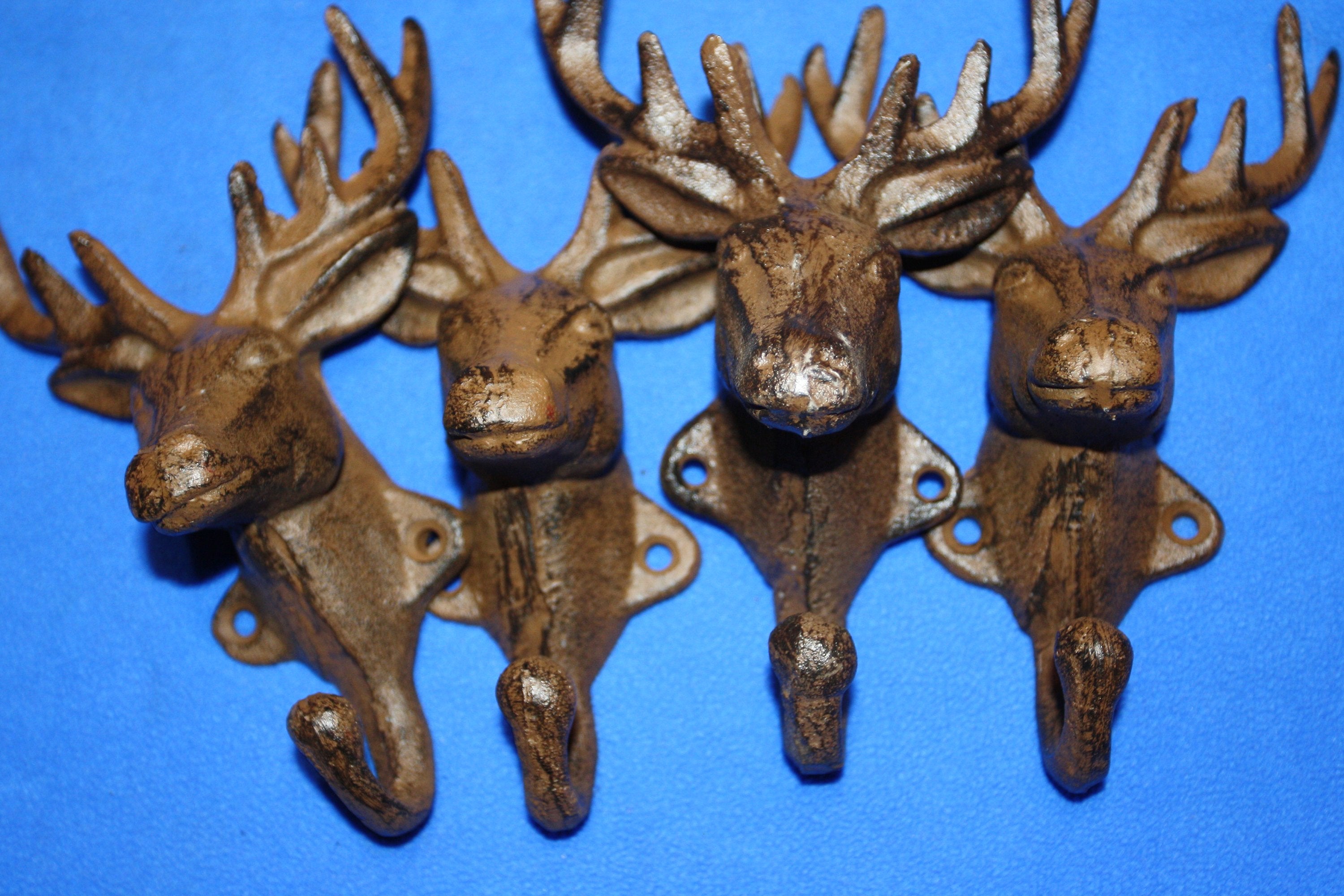 Deer Head Antler Coat Hooks Rustic Cast Iron 6&quot; high, Deer Lease Mancave Mudroom Wall Hooks, Volume Priced, H-20