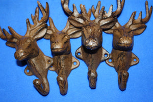 Deer Head Antler Coat Hooks Rustic Cast Iron 6&quot; high, Deer Lease Mancave Mudroom Wall Hooks, Volume Priced, H-20