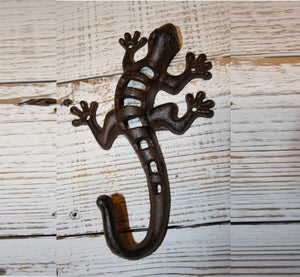 Lizard Wall Hook 8 inches High Cast Iron, Use to hang towels coasts jackets purses backpacks ~ H-08