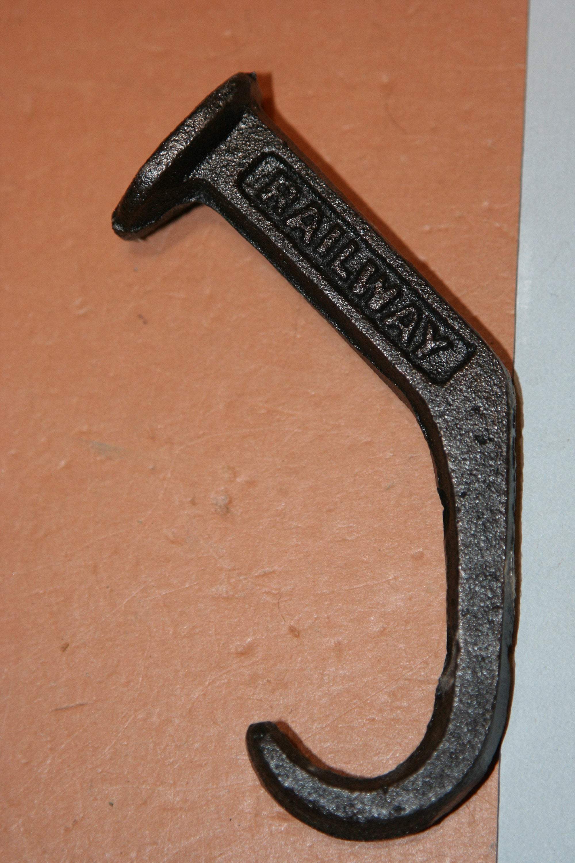 Gift For Him Vintage Style Railroad Decor, Wall Hooks Cast Iron 4 1/2&quot; Rustic Brown, Volume Priced, H-81