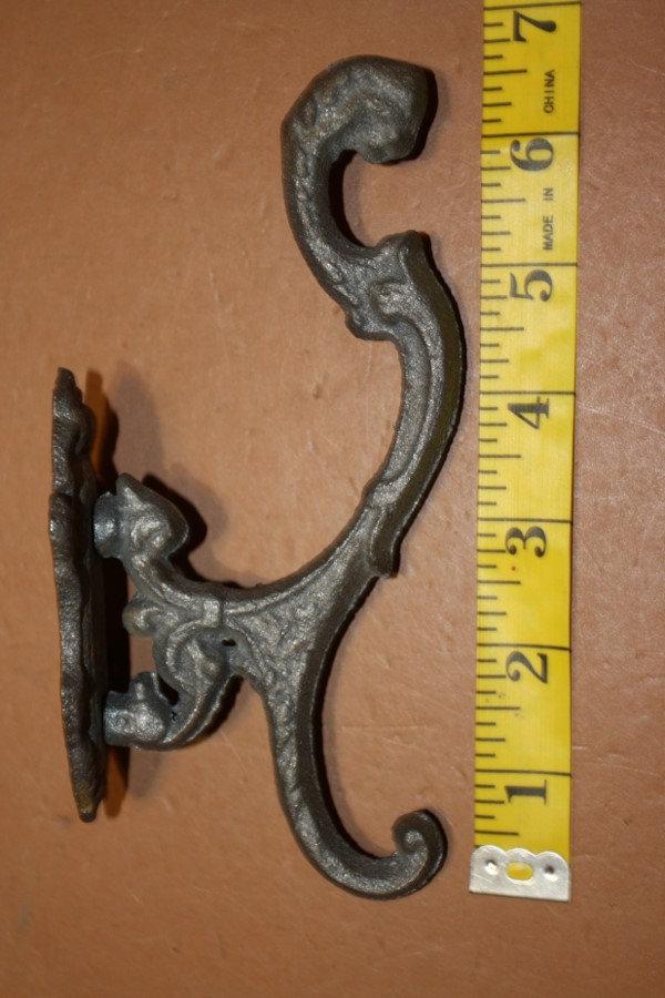 Fancy Victorian Swirl Coat Hat Double Hooks, Top Hat Hook & Bottom Coat Hook, Cast Iron 6 1/2&quot; tall, Unfinished ~ You paint, H-09