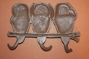 Owl Wall Hooks~ Hear No Evil, Speak No Evil, See No evil, cast iron 9&quot; wide, volume priced, H-13
