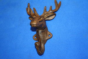 Deer Head Antler Coat Hooks Rustic Cast Iron 6&quot; high, Deer Lease Mancave Mudroom Wall Hooks, Volume Priced, H-20