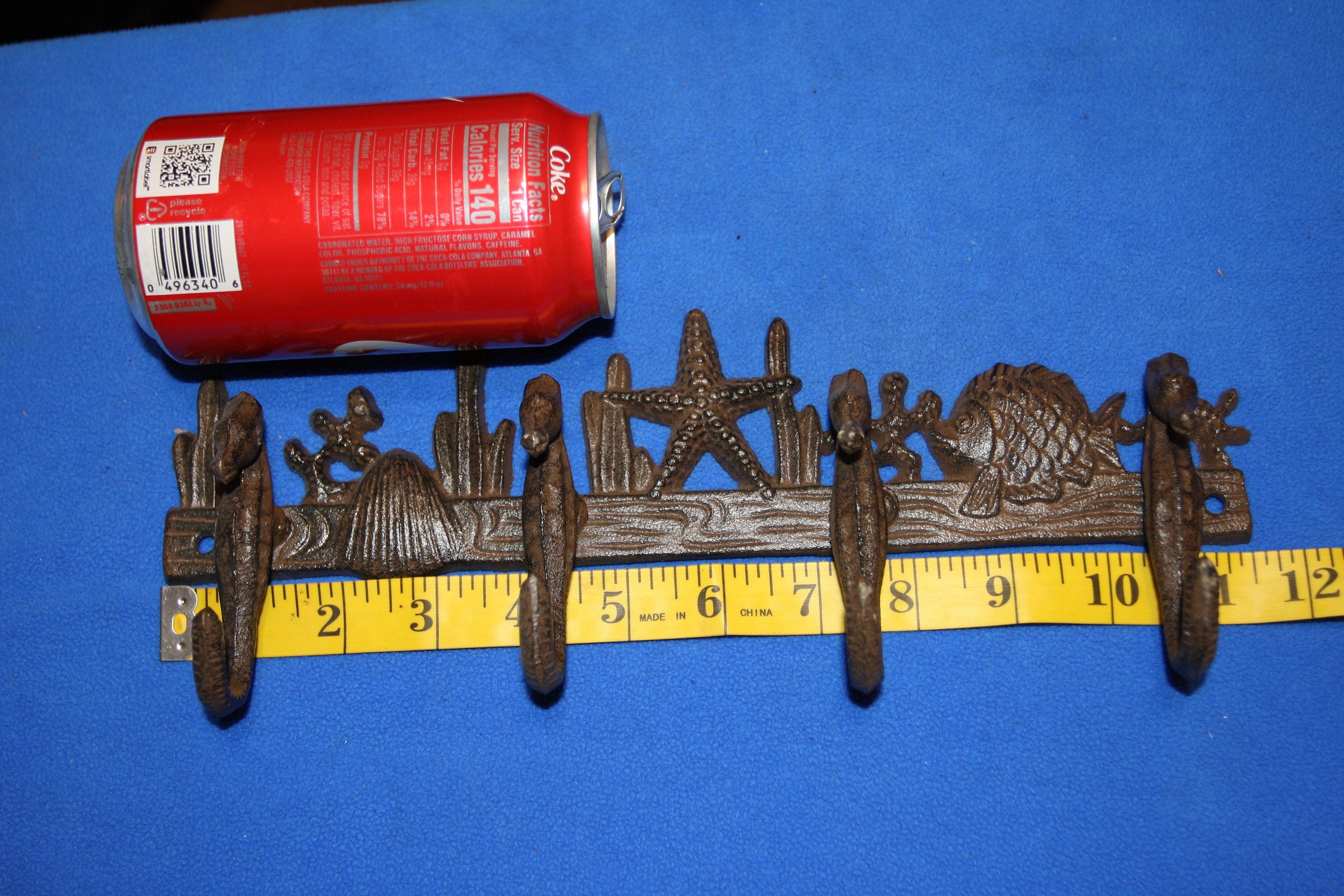 Rustic Coastal Bath Towel Wall Hook Bar, 11 1/4&quot; long, Vintage Look Cast Iron, H-31
