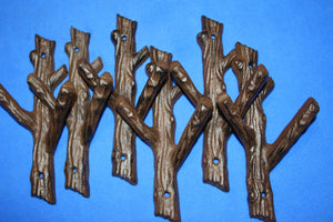 Rustic Cabin Lodge Forest Wall Decor, Tree Branch Wall Hooks, Cast Iron, 7 1/2&quot; tall, Volume Priced, H-42