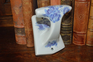 Vintage French Limoges Wall Hook Blue Floral Porcelain Transferware