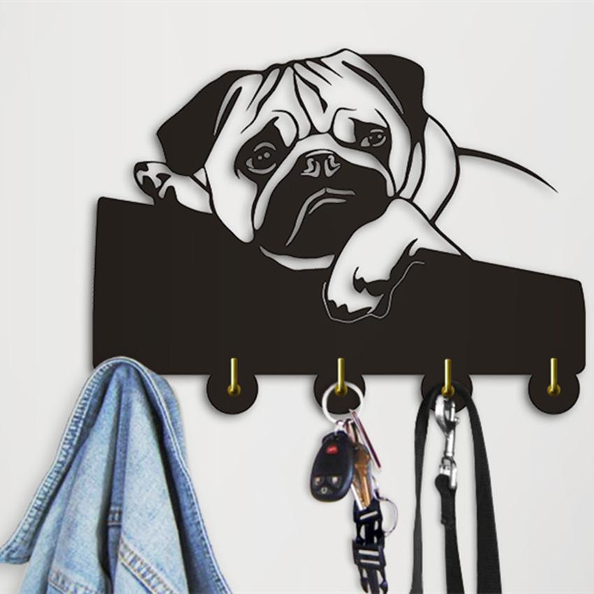 Mp 1Piece Pug Dog Clothes Hooks Lovely Puppy Dog Animal Silhouette Wall Hanger Towels Hooks Nursery Decor For Bathroom