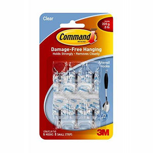 3M Command Wall Hook Small Wire 6 Hook Pack - Clear