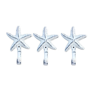 Starfish | Wall Hooks Cast Iron Weathered White | Set of 3